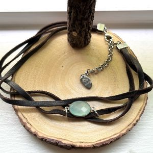 Peyton Jewelry Sterling Silver Amazonite Suede Choker Necklace